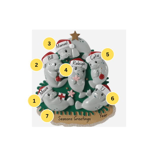 Manatee Family of 6 Personalized Ornament