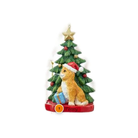 Orange Cat with Christmas Tree Personalized Ornament