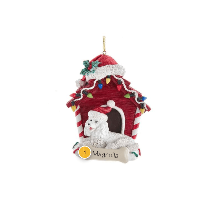 White Poodle With Dog House Personalized Ornament