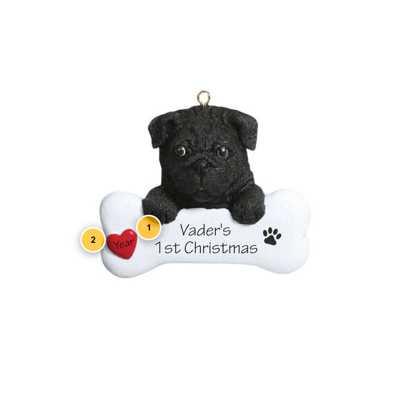 Black Pug Personalized Dog Ornament