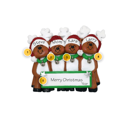 Reindeer Family of 4 Personalized Ornament