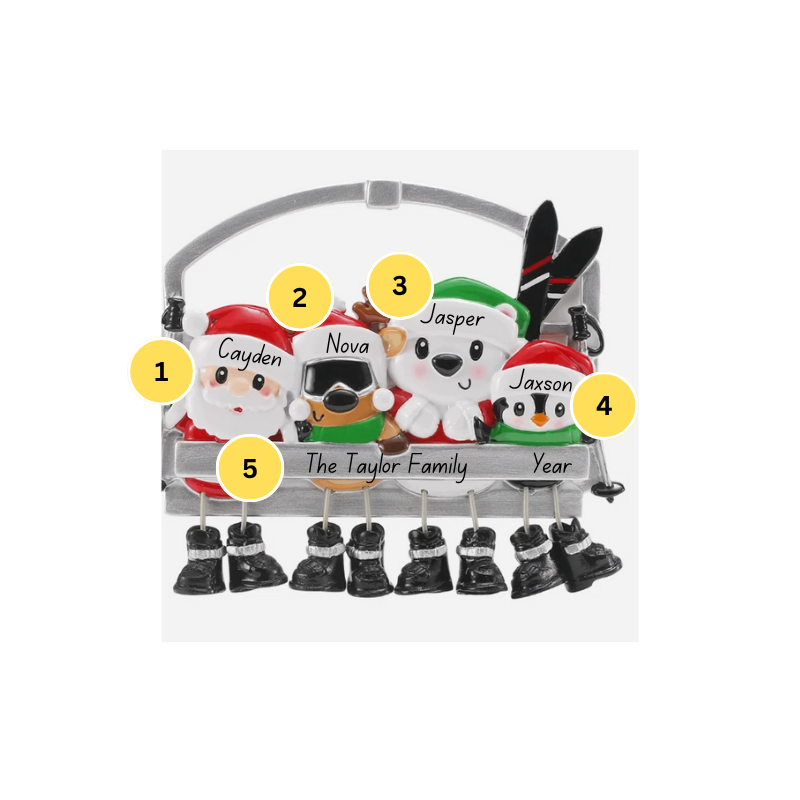 Ski Lift Family of 4 Personalized Ornament
