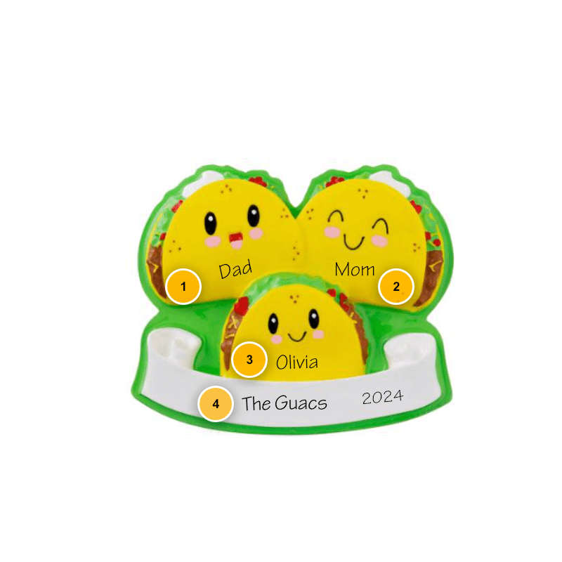 Taco Family Of 3 Personalized Ornament