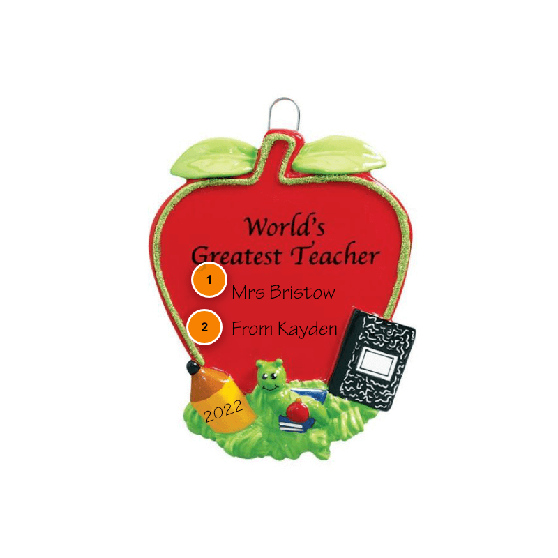 World's Greatest Teacher Red Apple Personalized Ornament