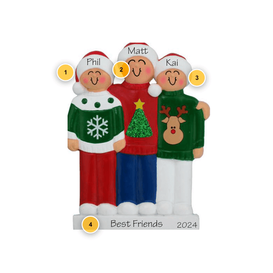 Ugly Sweater Family of 3 Personalized Ornament