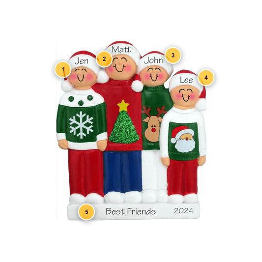 Ugly Sweater Family of 4 Personalized Ornament