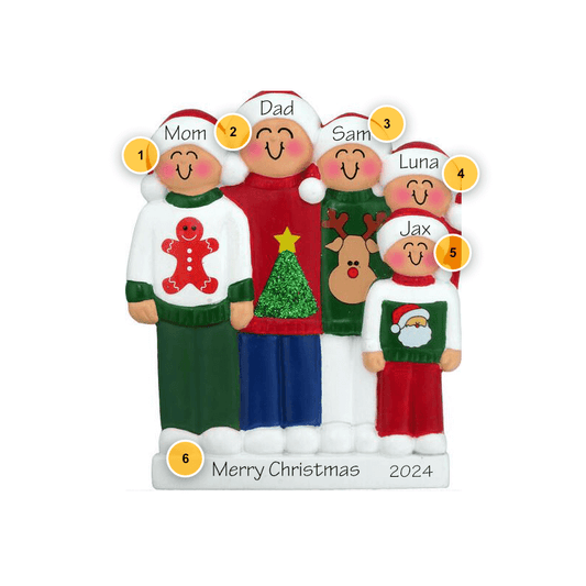 Ugly Sweater Family of 5 Personalized Ornament