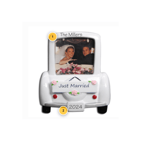 Just Married Car Picture Frame Personalized Ornament