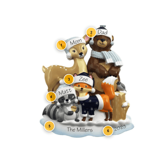 Woodland Family of 4 Personalized Ornament