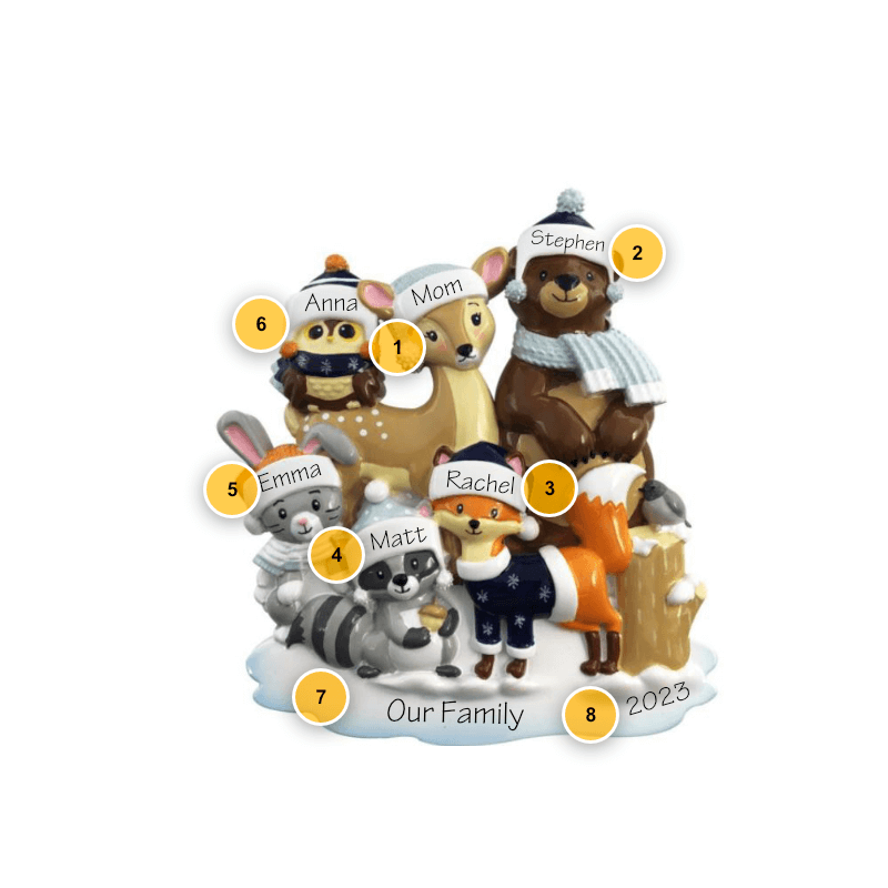 Woodland Family of 6 Personalized Ornament