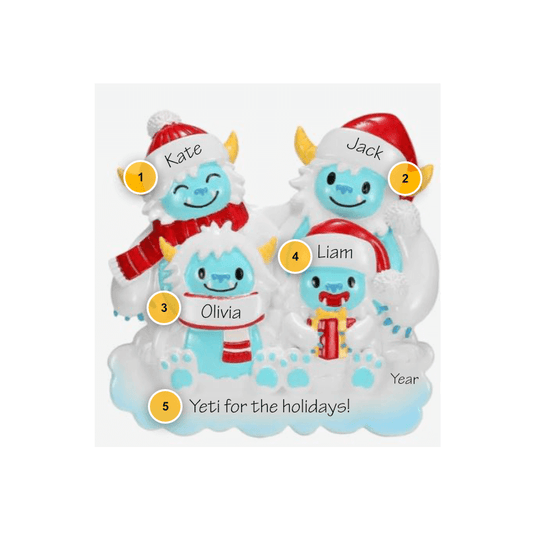 Yeti Family of 4  Personalized Ornament