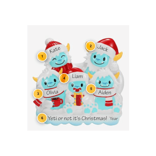 Yeti Family of 5 Personalized Ornament