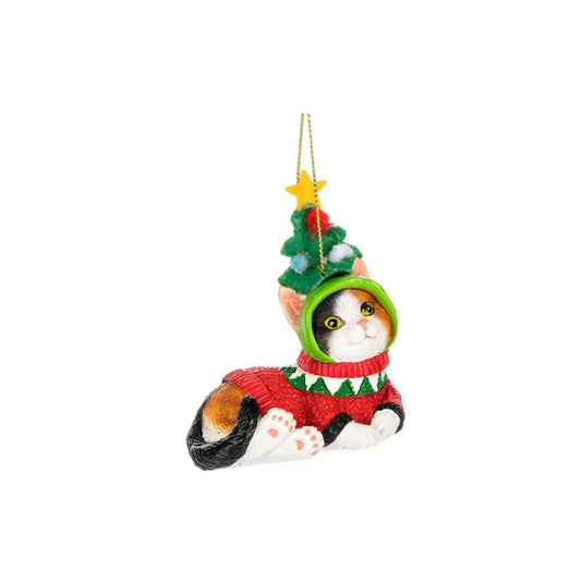 Cat with Christmas Tree Hat Ornament