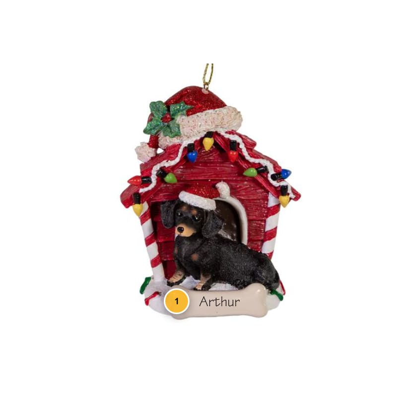 Black Dachshund With Dog House Personalized Ornament