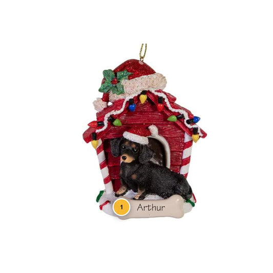 Black Dachshund With Dog House Personalized Ornament