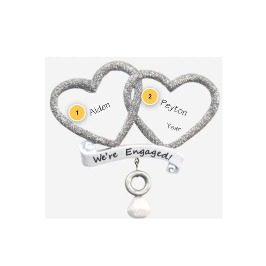 Silver Hearts Engagement Personalized Ornament