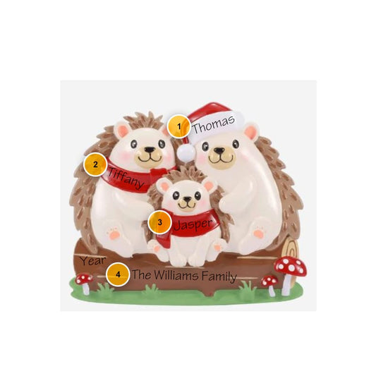 Hedgehog Family Of 3 Personalized Ornament