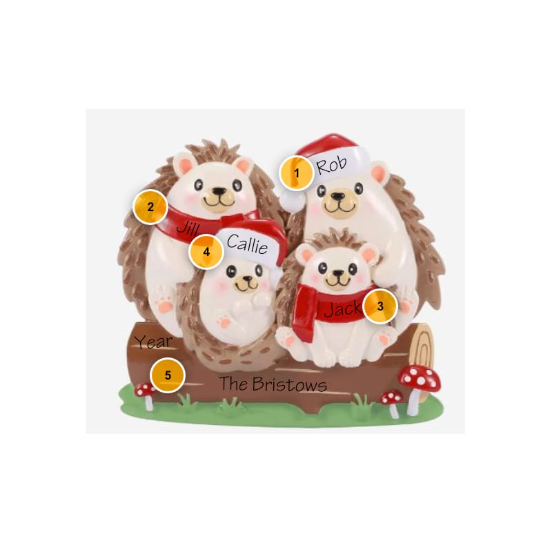 Hedgehog Family Of 4 Personalized Ornament