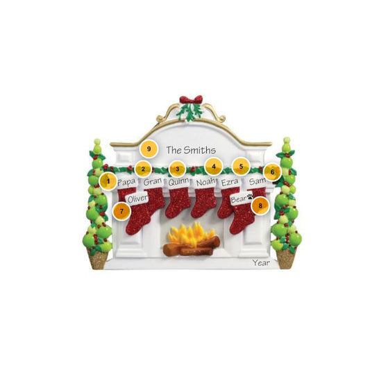 Mantle With Stockings Personalized Table Topper Family of 8