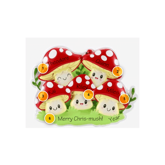 Mushroom Family of 5 Personalized Ornament