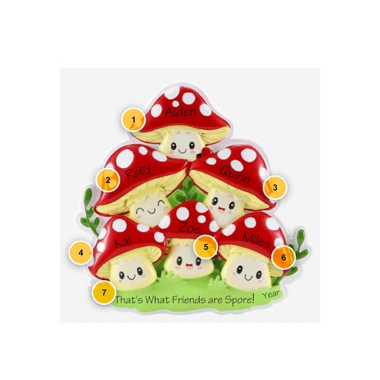 Mushroom Family of 6 Personalized Ornament