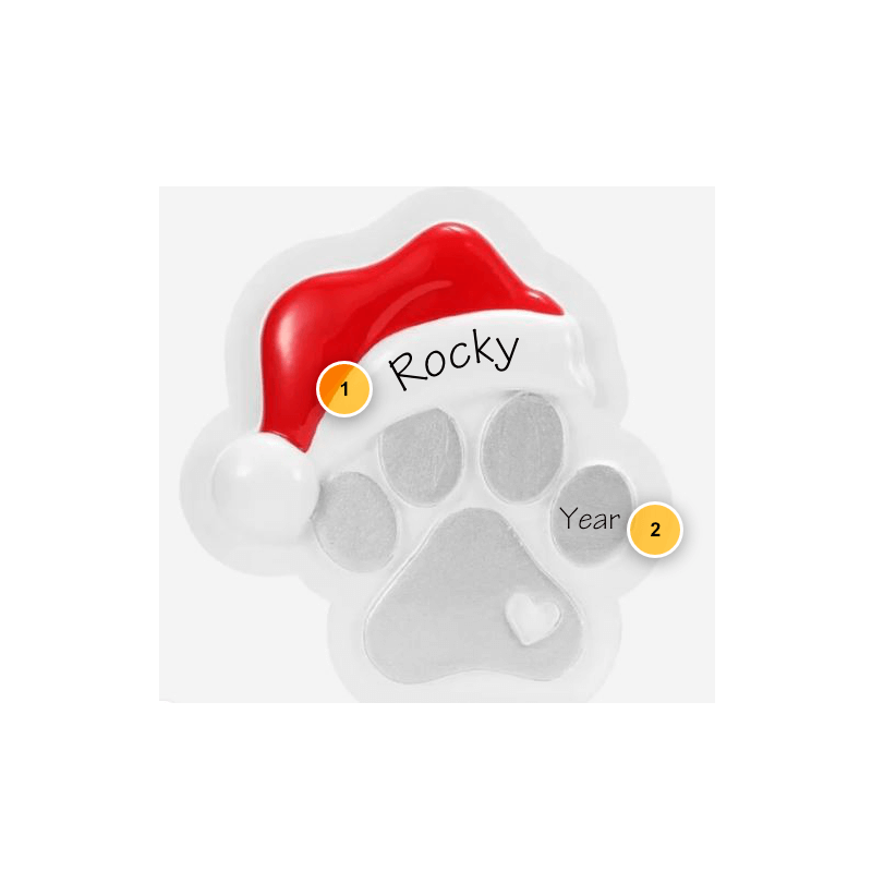 Paw Print with Santa Hat Personalized Ornament