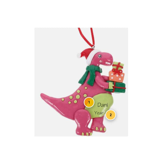 Pink Clay Dinosaur Personalized Ornament