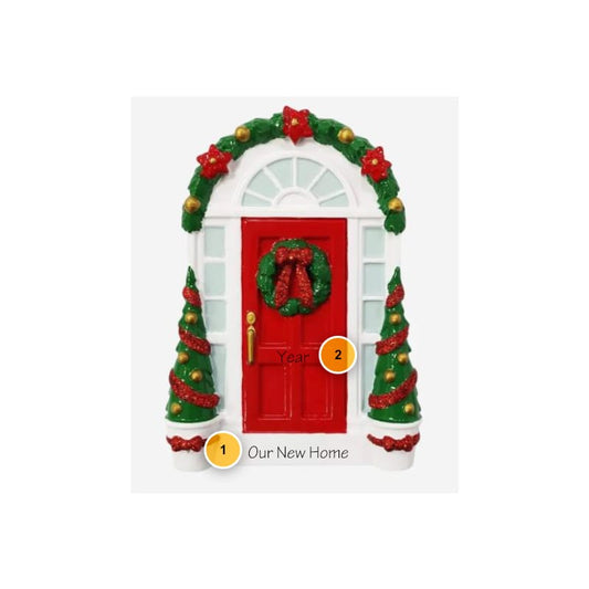 Red Door w/Wreath Personalized Christmas Ornament