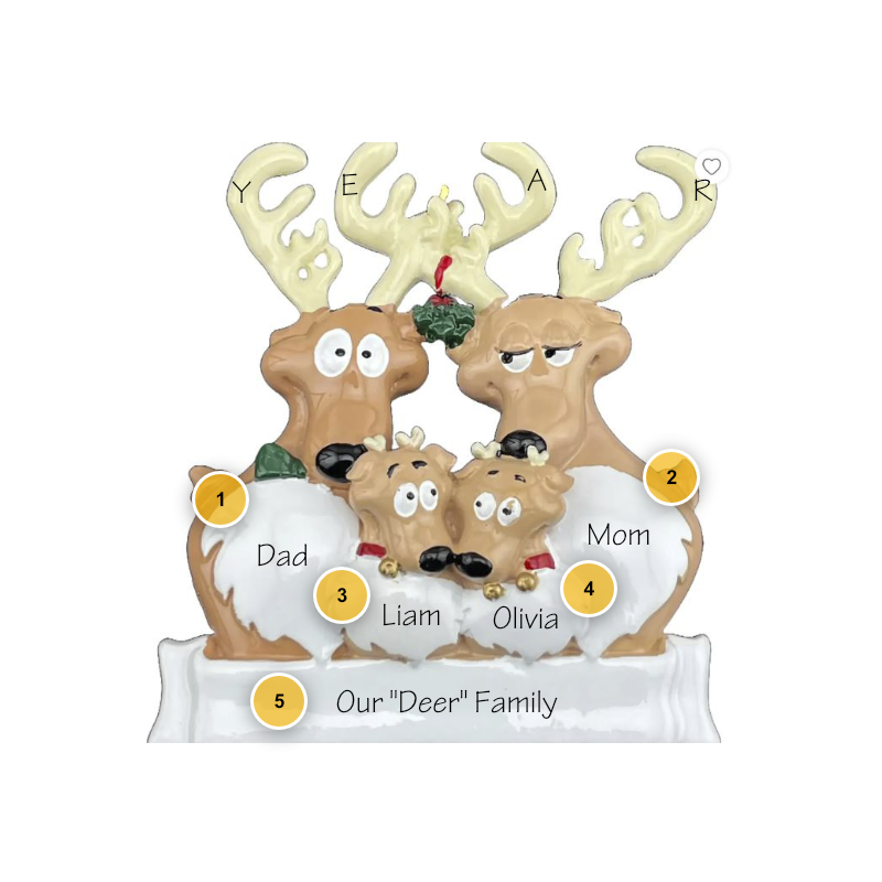 Reindeer Family of 4 Personalized Ornament