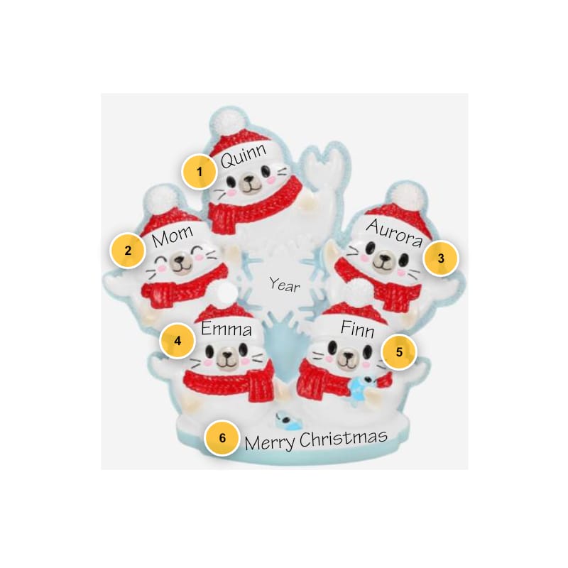 Seal Family Of 5 Personalized Christmas Ornament