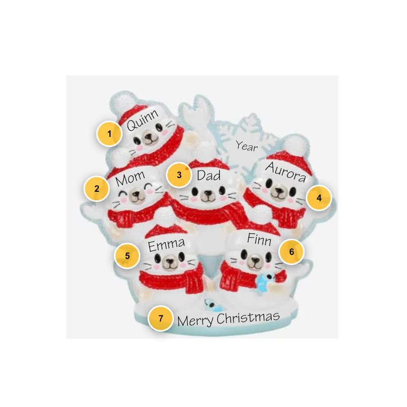 Seal Family of 6 Personalized Ornament