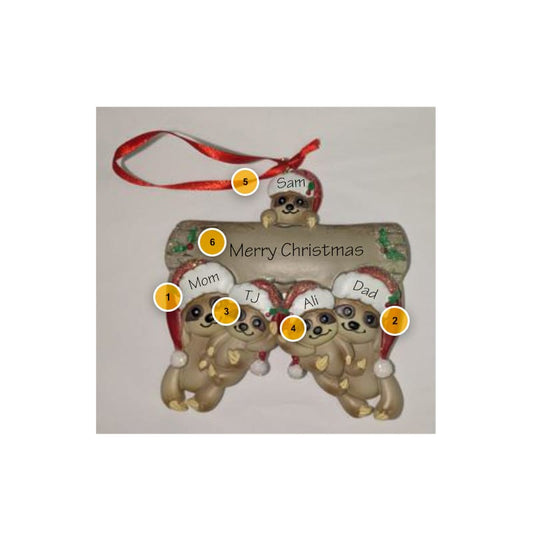 Sloth Family of 5 Personalized Ornament