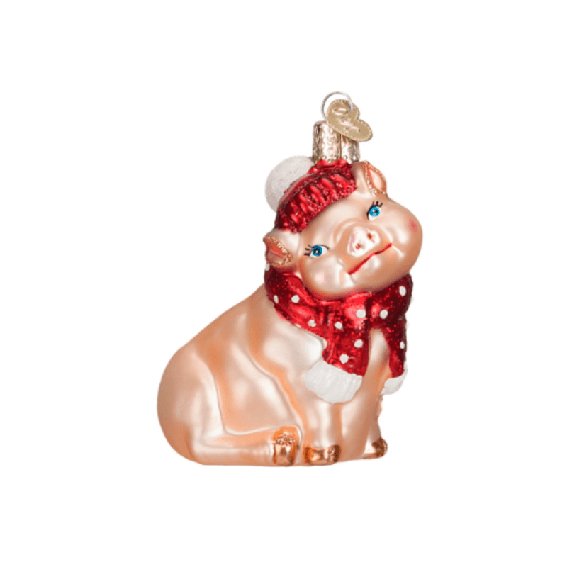 Snowy Pig Glass Ornament