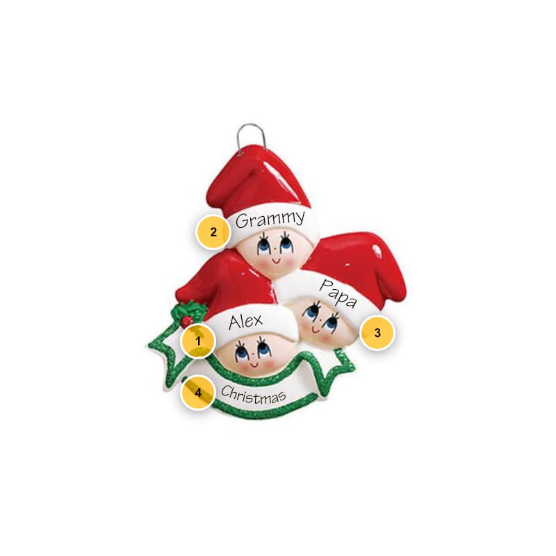 Stocking Head Family of 3 Personalized Ornament