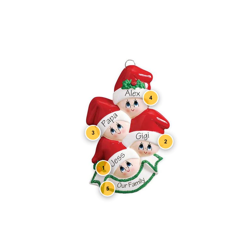 Stocking Head Family of 4 Personalized Ornament