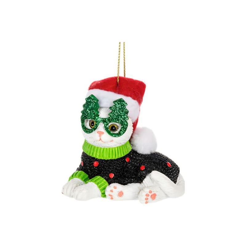 Cat with Christmas Tree Glasses Ornament