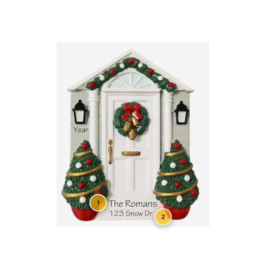 White Door w/Wreath Personalized Christmas Ornament