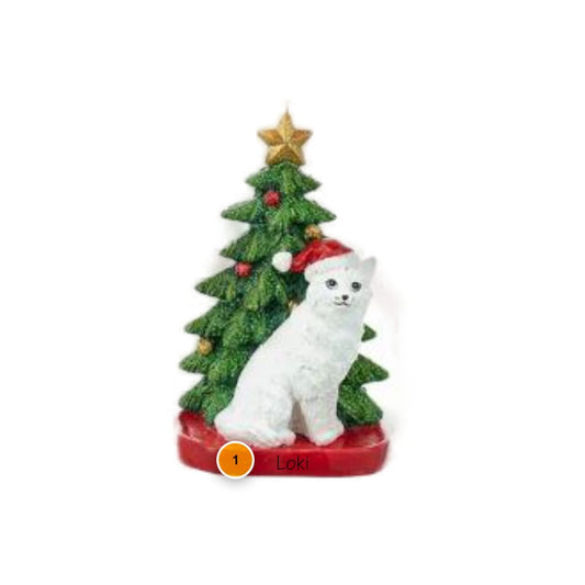 White Cat with Christmas Tree Personalized Ornament