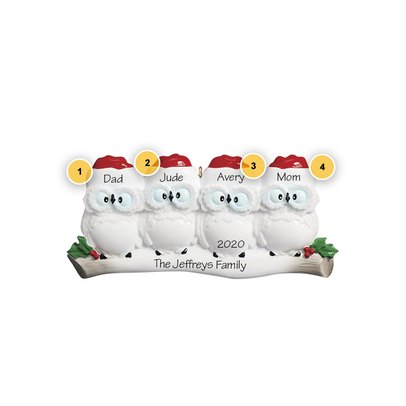 Owl Family of 4 Personalized Ornament