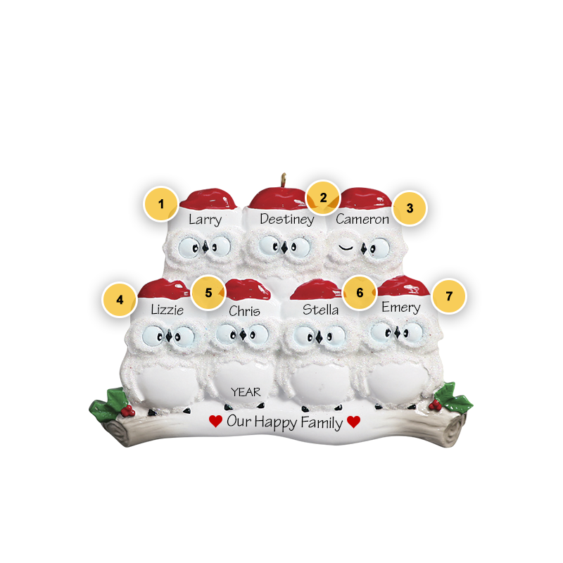 Owl Family of 7 Personalized Ornament