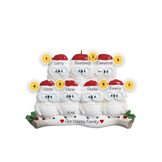 Owl Family of 7 Personalized Ornament