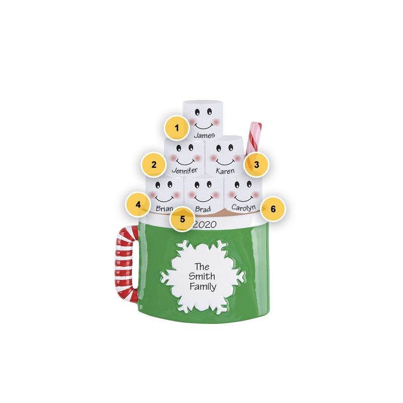 Happy Marshmallow Mug Family Of 6 Personalized Ornament