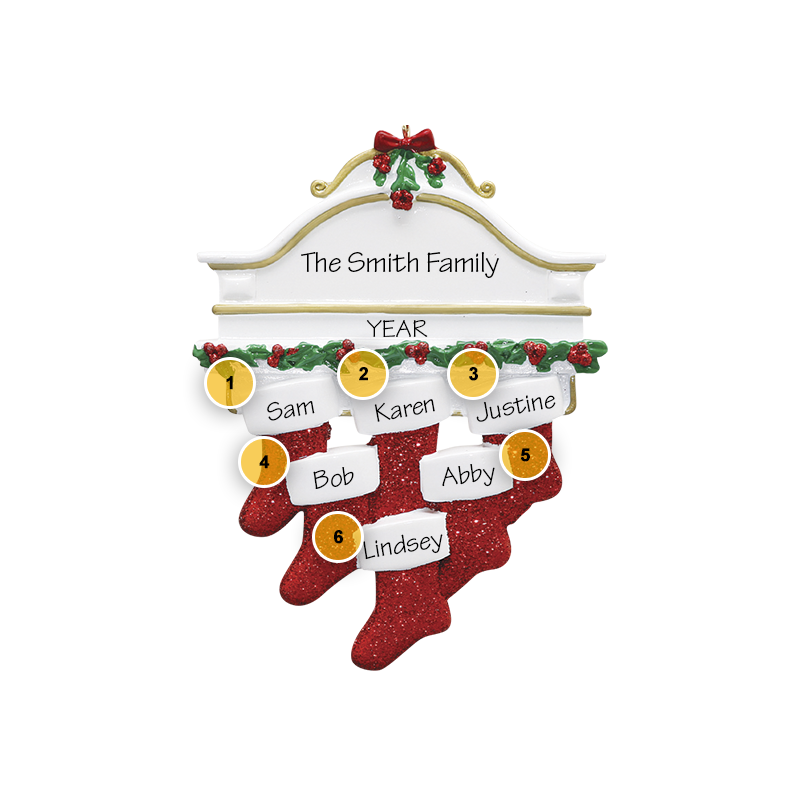 Mantle Stockings Family Of 6 Personalized Ornament