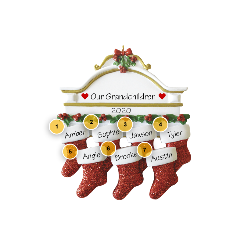 Mantle Stockings Family of 7 Personalized Ornament