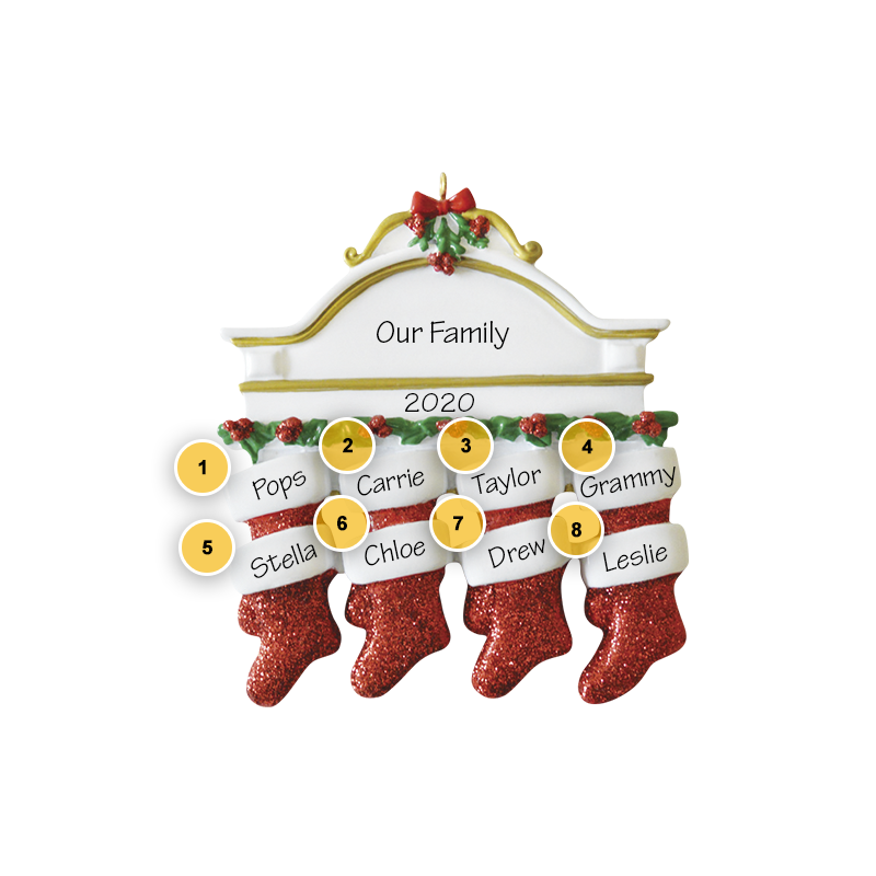Mantle Stockings Family of 8 Personalized Ornament