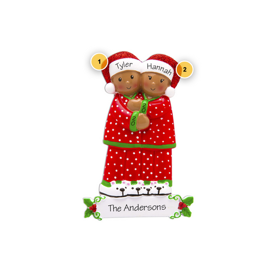 Couple in Pajamas Personalized Ornament
