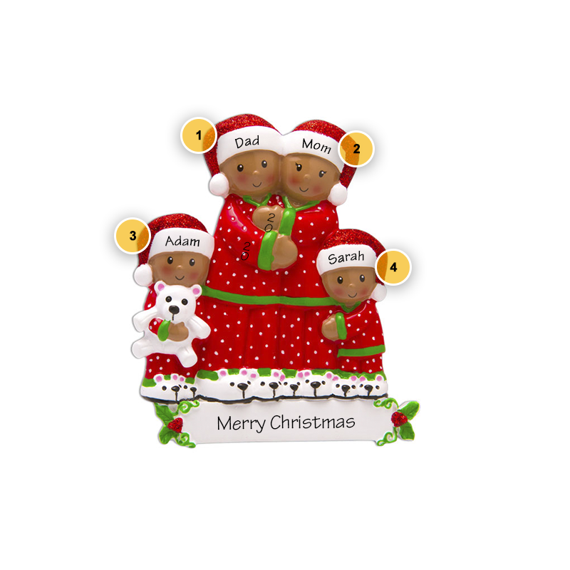 Family of 4 in Pajamas Personalized Ornament