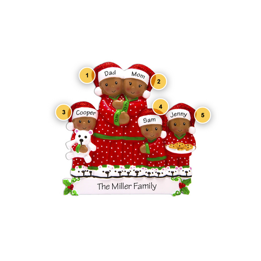 Family of 5 in Pajamas Personalized Ornament