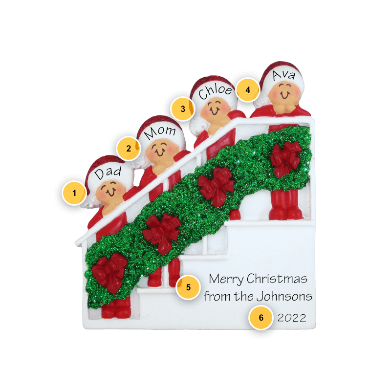 Family of 4 Bannister Personalized Ornament