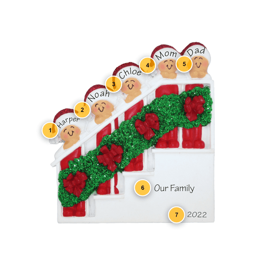 Family of 5 Bannister Personalized Ornament